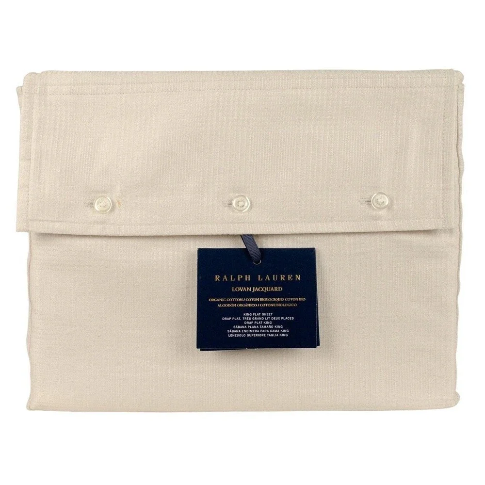 Ralph Lauren Home Organic Cotton Lovan Jacquard King Flat Sheet Platinum